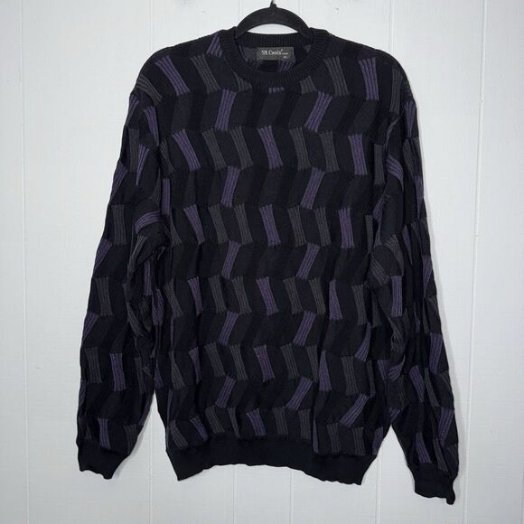 St. Croix Vintage Men’s 100% Wool Crewneck Sweater Coogi Style 90s Purple XL - Picture 1 of 5